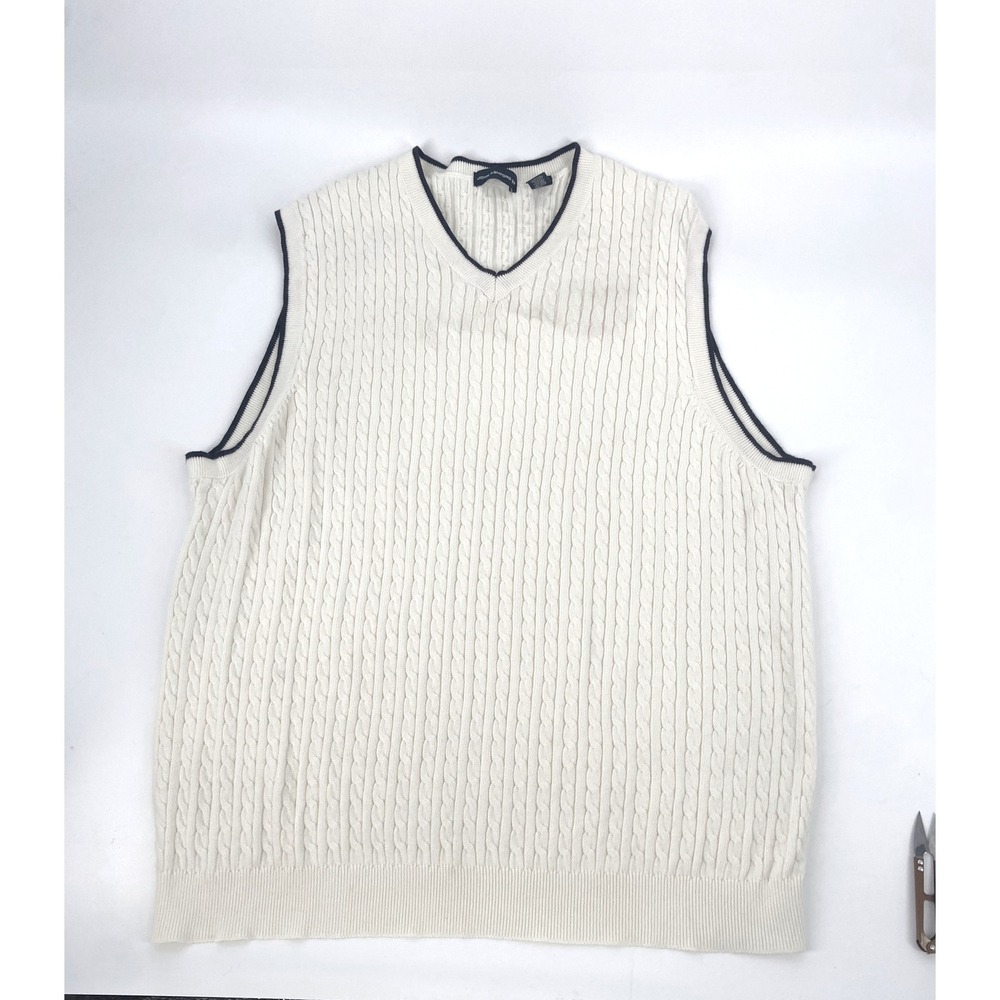 JOHN ASHFORD Golf Cream Cable Knit V Neck Sleeveless Golf Sweater Vest XL